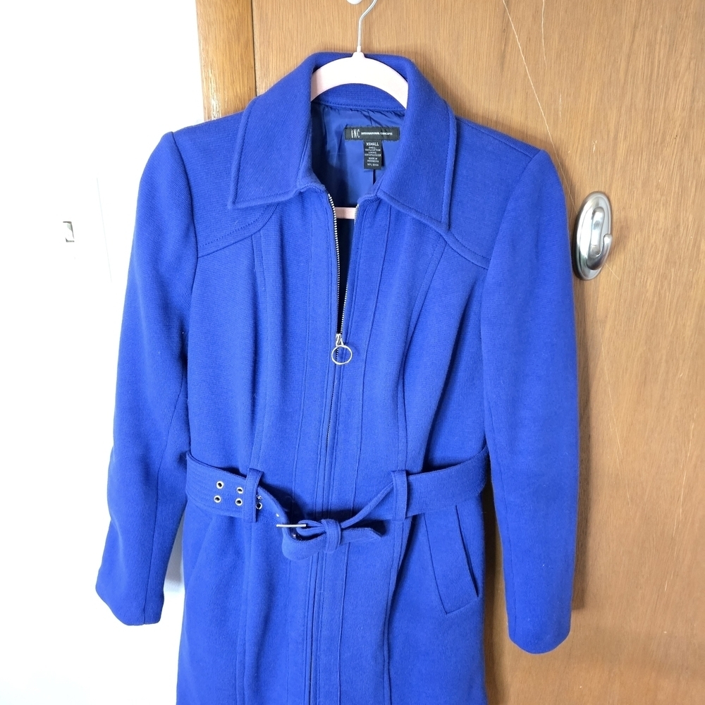 INC International Concepts Royal Blue Trench Coat Size XS. - Picture 4 of 6